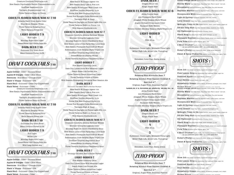The Vortex Bar & Grill Menu
