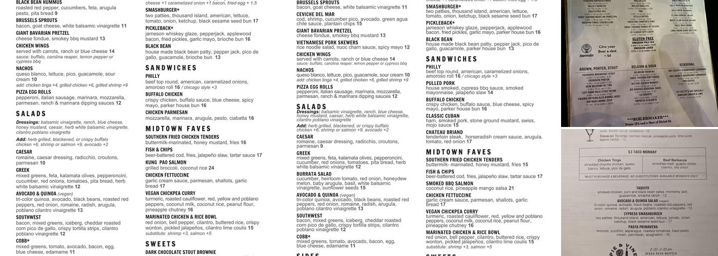 Cypress Street Pint & Plate Menu