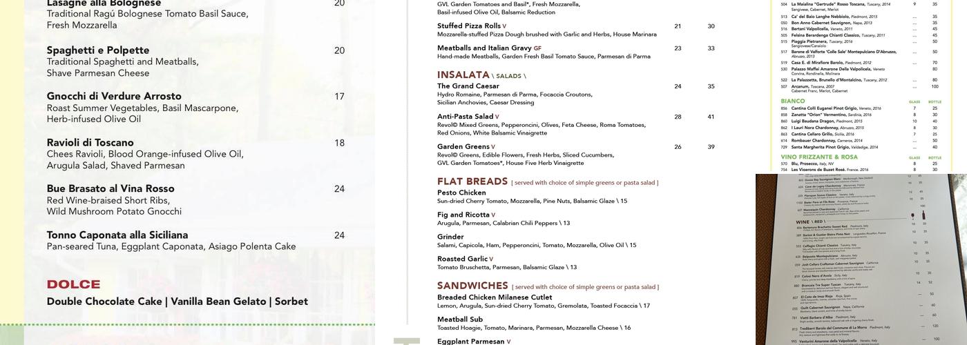 Italian Gardens at Grand View Lodge Menu