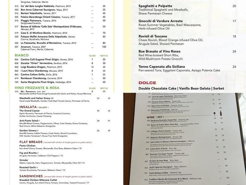 Italian Gardens at Grand View Lodge Menu