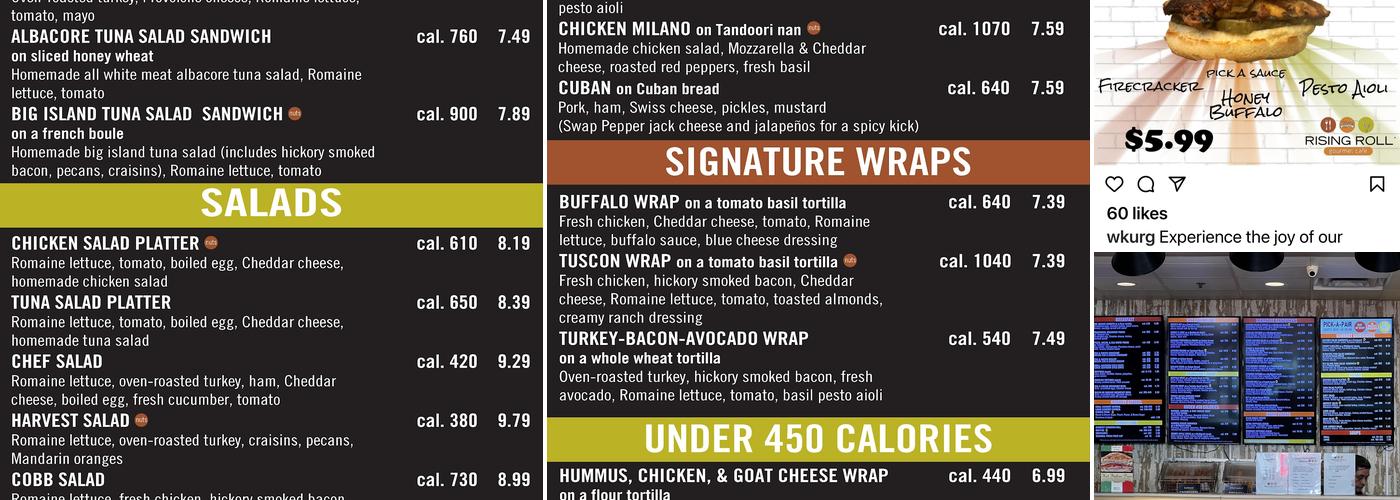 Rising Roll Gourmet Cafe' Menu