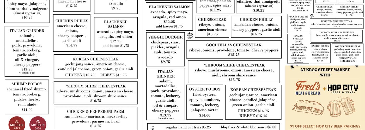 Fred's Meat & Bread Menu