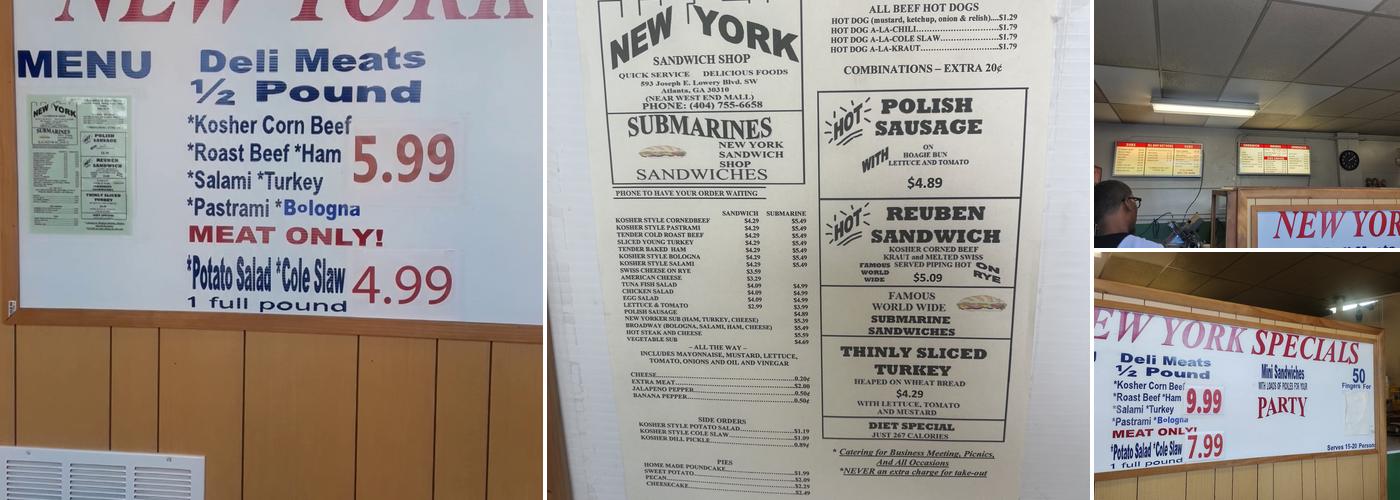 New York Sandwich Shop Menu