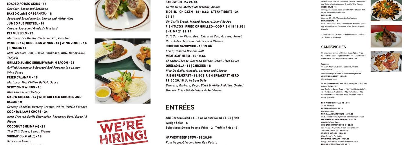 Paddy's Loft Menu