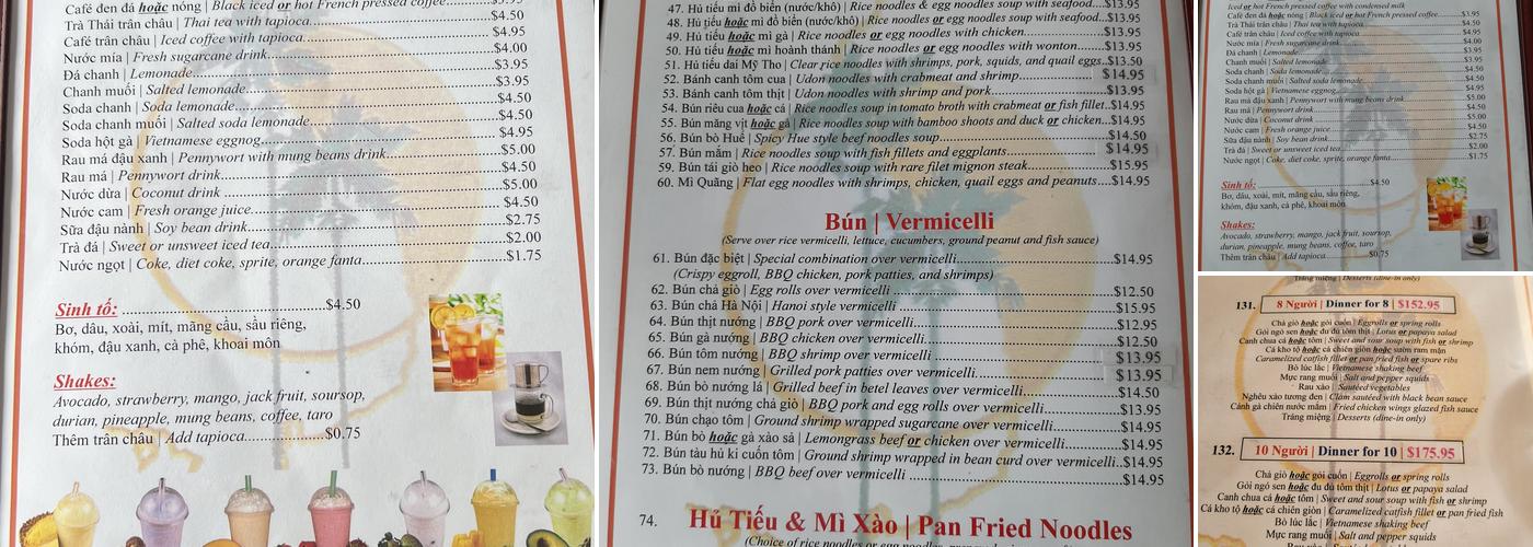 Nam Phuong Buford Highway Menu