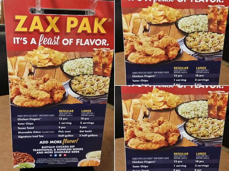 Zaxbys Chicken Fingers & Buffalo Wings Menu