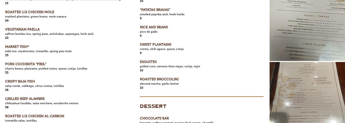 Alma Cocina Downtown Menu