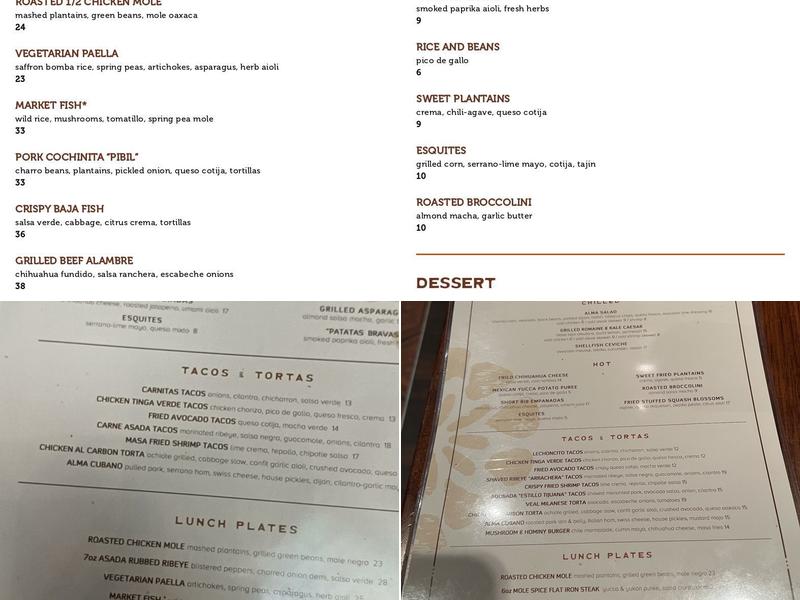 Alma Cocina Downtown Menu