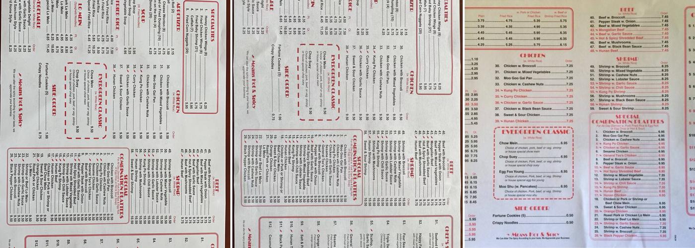 Chen's Garden Buffet Menu