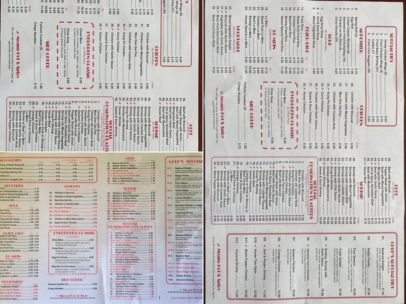 Chen's Garden Buffet Menu