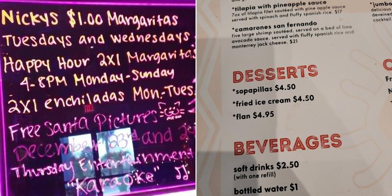 Nickys Mexican Restaurant Menu