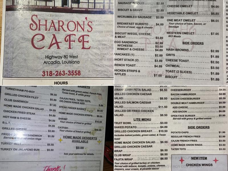 Sharon's Cafe Menu