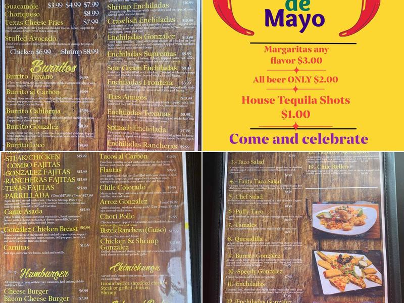 Gonzalez Mexican Restaurant Menu