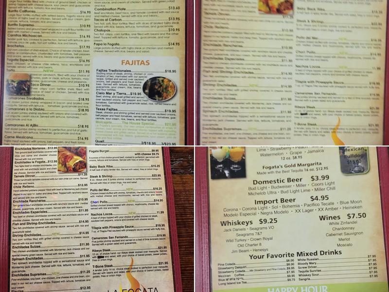 La Fogata Menu
