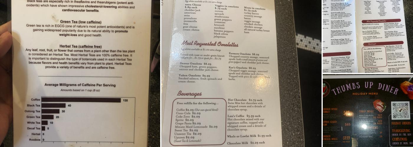 Thumbs Up Diner Menu