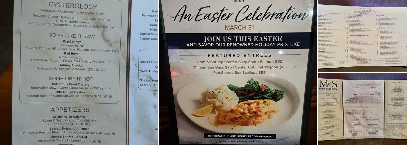 McCormick & Schmick's Seafood & Steaks Menu