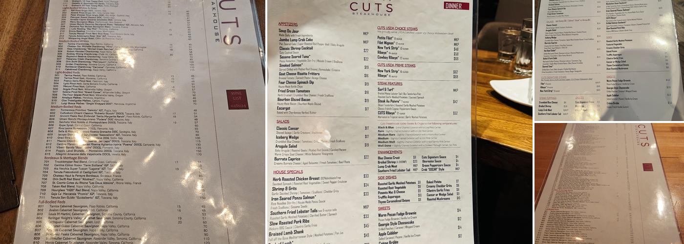 Cuts Steakhouse Menu