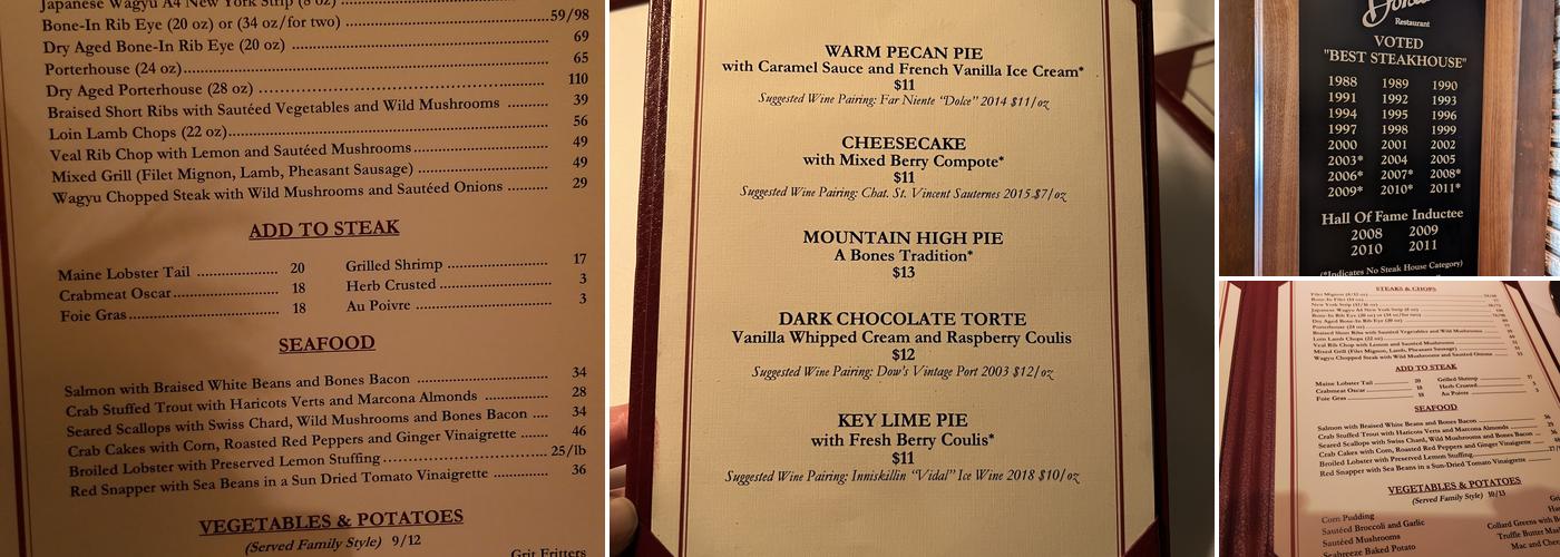 Bones Restaurant Menu