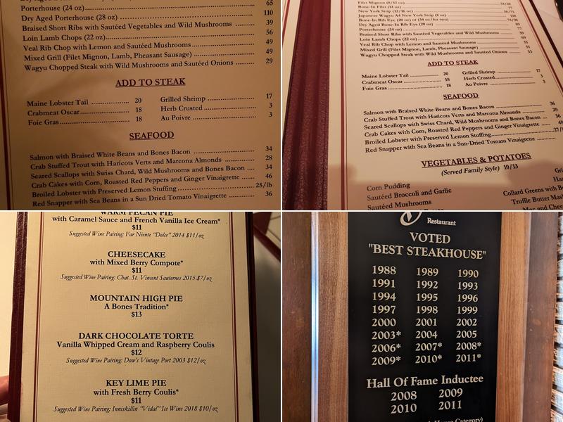 Bones Restaurant Menu