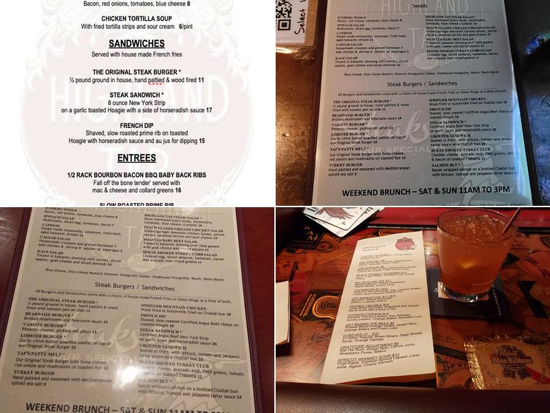 Highland Tap Menu