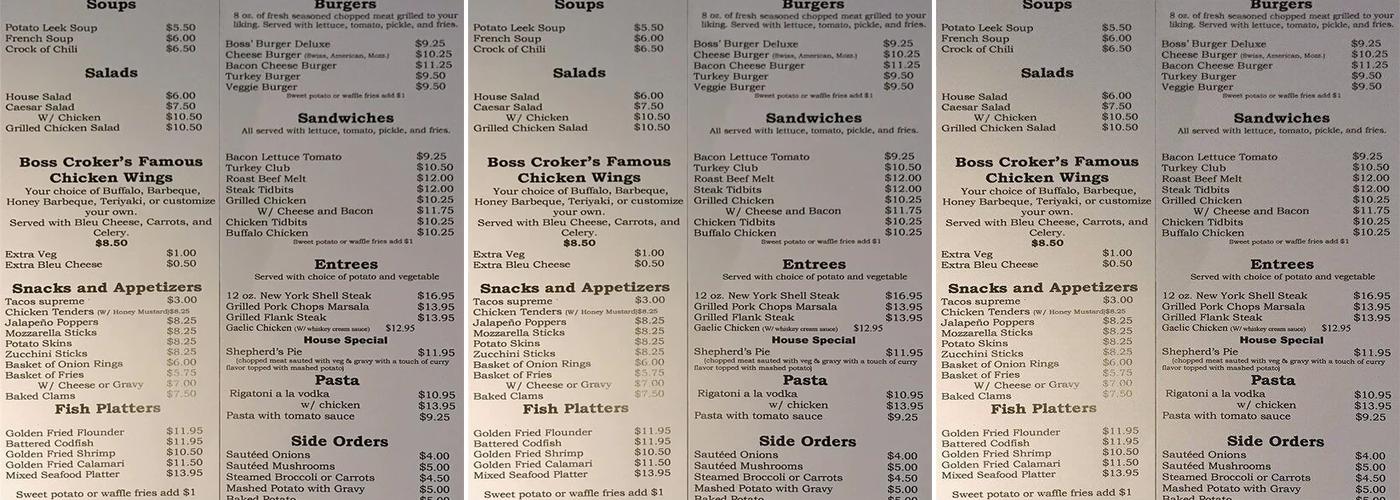 Boss Crokers Menu