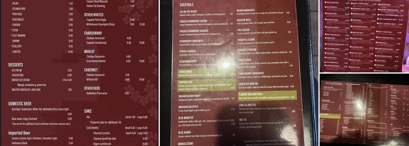 Tokyo Japanese Steakhouse Menu