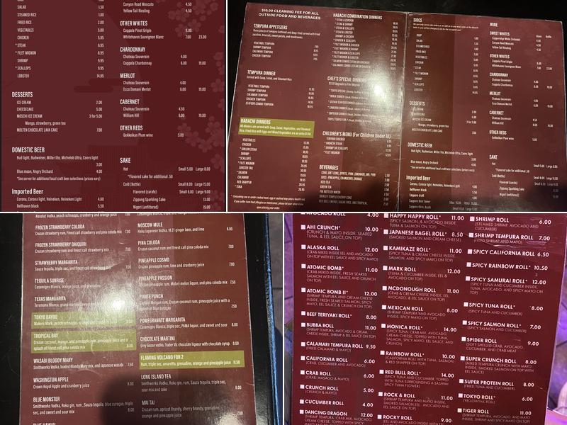 Tokyo Japanese Steakhouse Menu