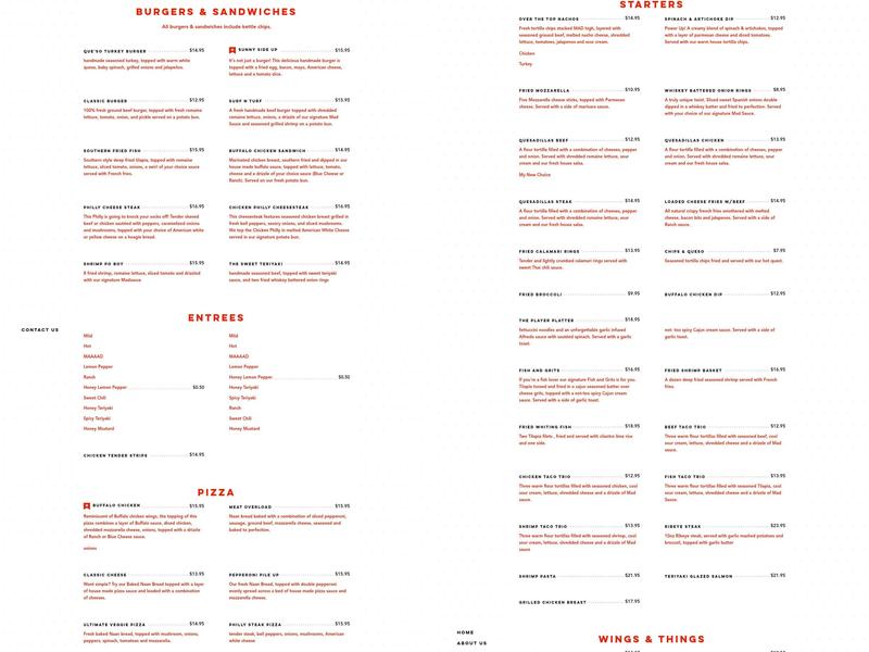 Madhouse Sports Bar & Grill Menu
