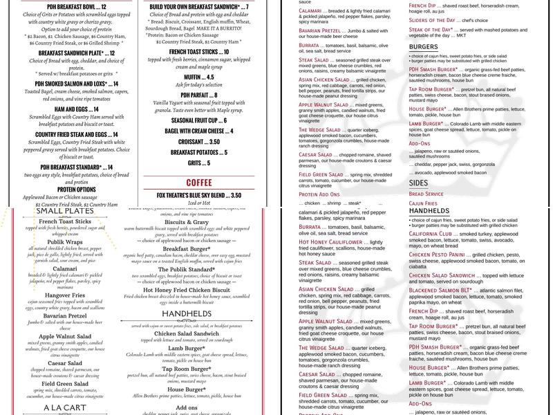Publik Draft House Menu