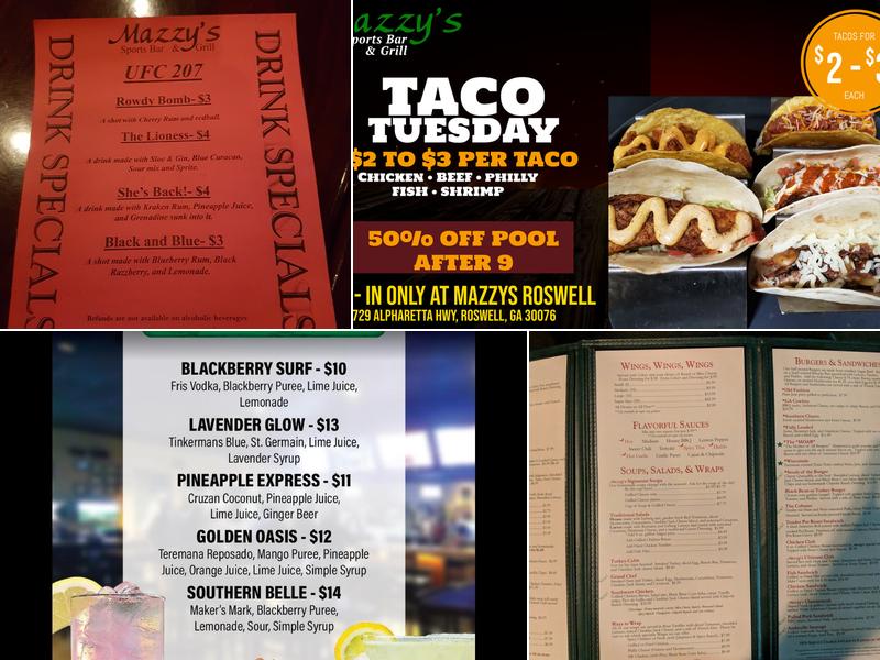 Mazzy's Sports Bar & Grill (Roswell) Menu