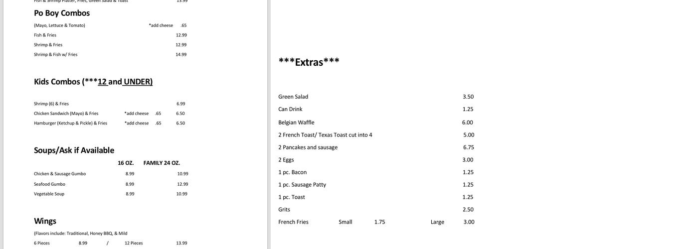 Claudia's Soul Food Menu