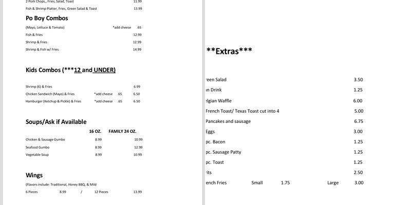 Claudia's Soul Food Menu