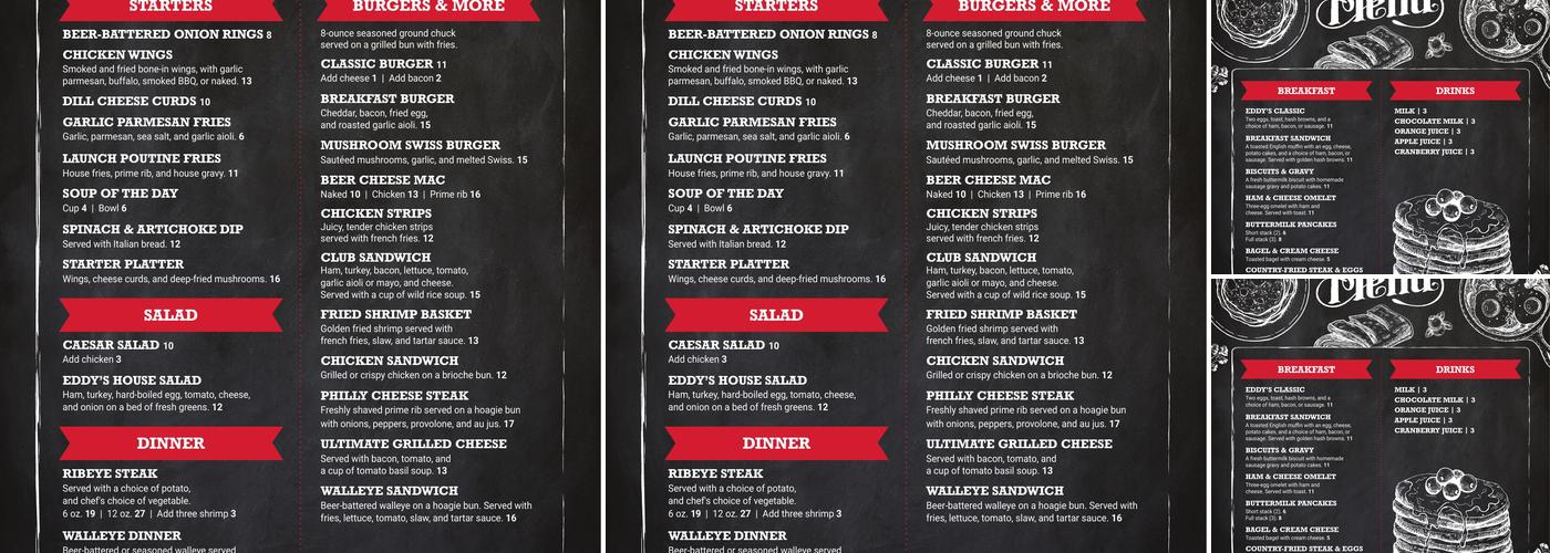 Eddy's Resort Menu
