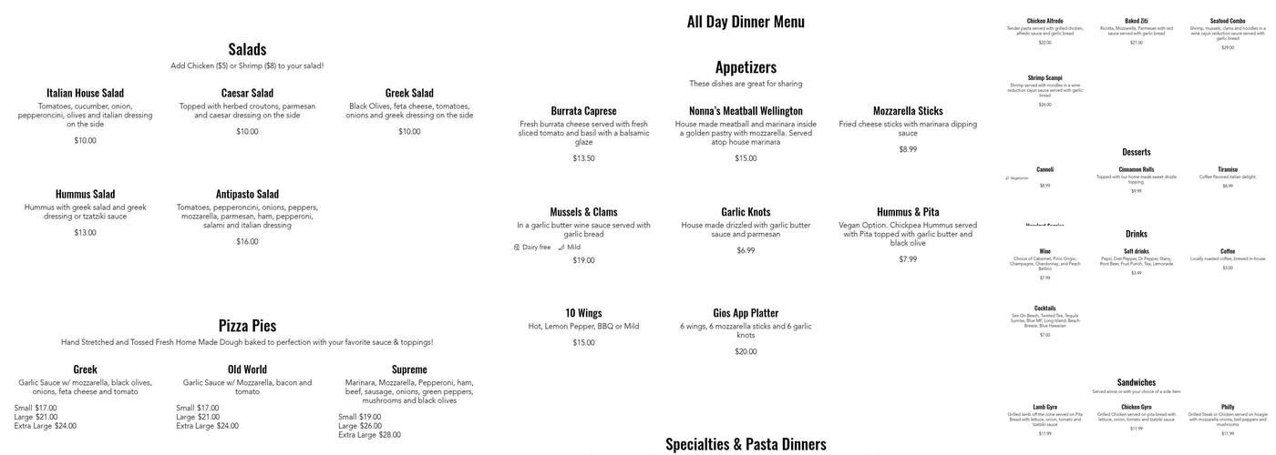 Giovanna's Pizzaria Menu