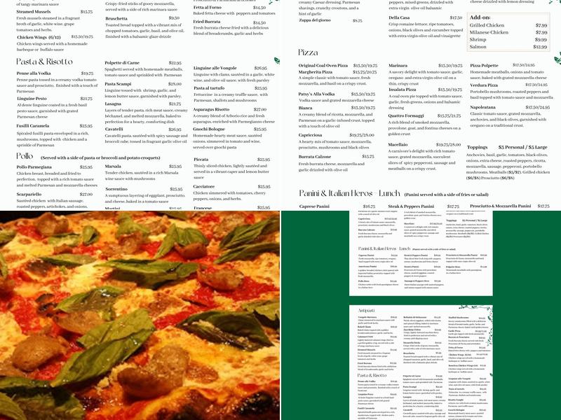 Patsy's Pizzeria Menu