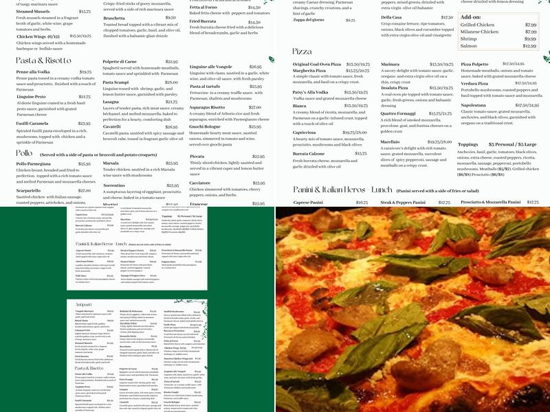 Patsy's Pizzeria Menu
