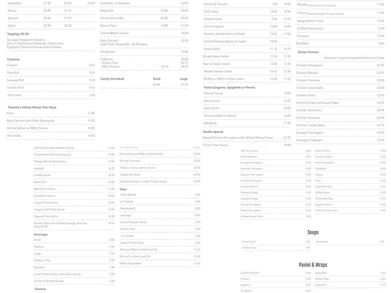 Calabria Pizza & Pasta Menu
