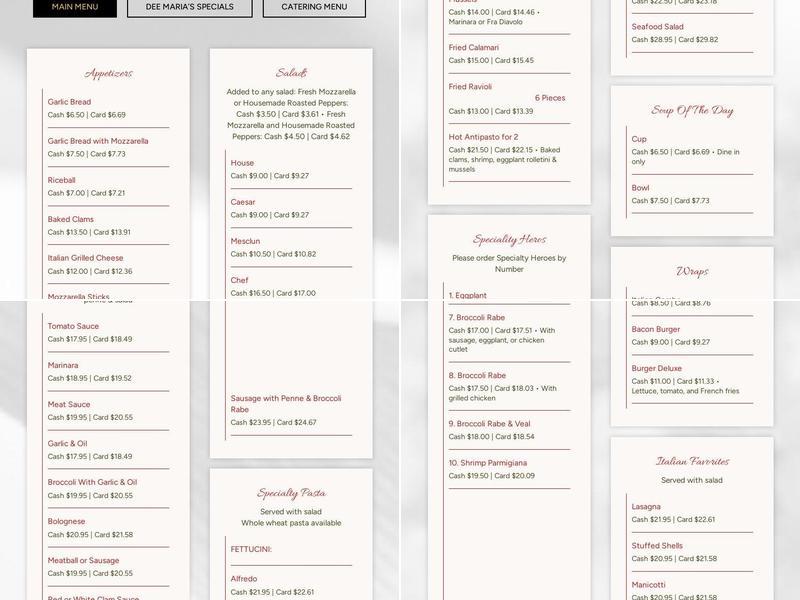 Dee Maria's Menu