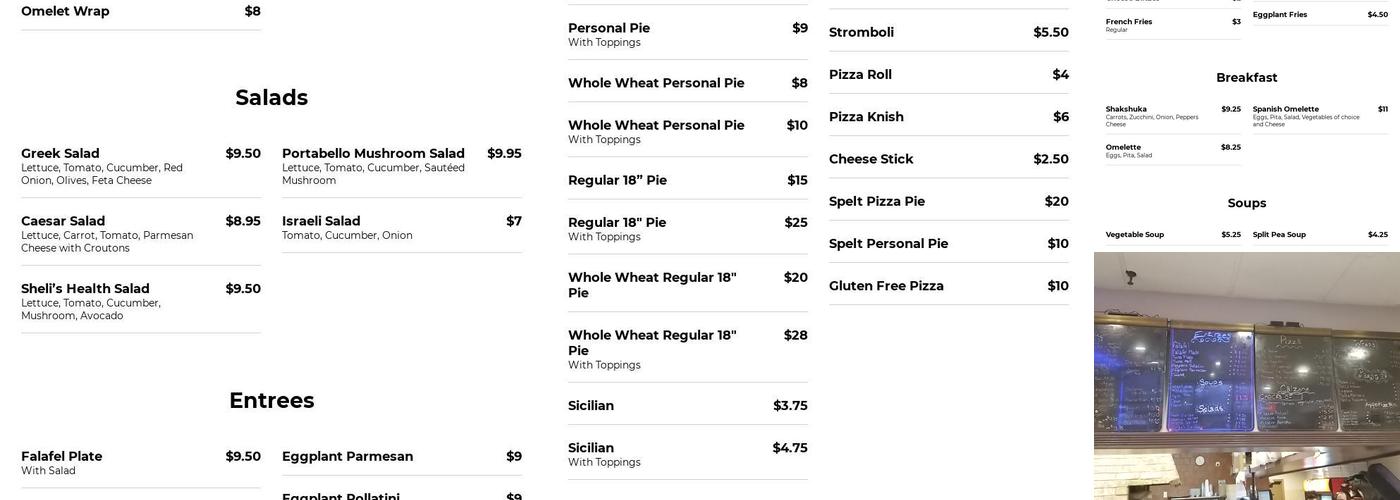 Sheli's Pizza and Cafe Menu