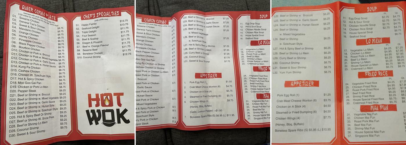 Hot Wok Menu