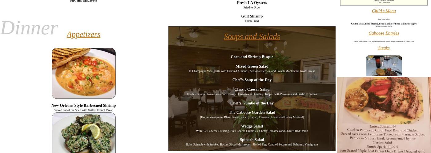 The Caboose Restaurant Menu