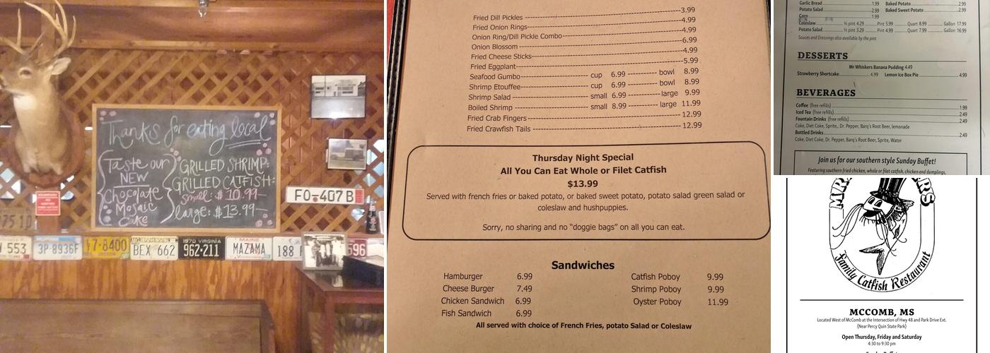 Mr Whiskers Family Catfish Menu