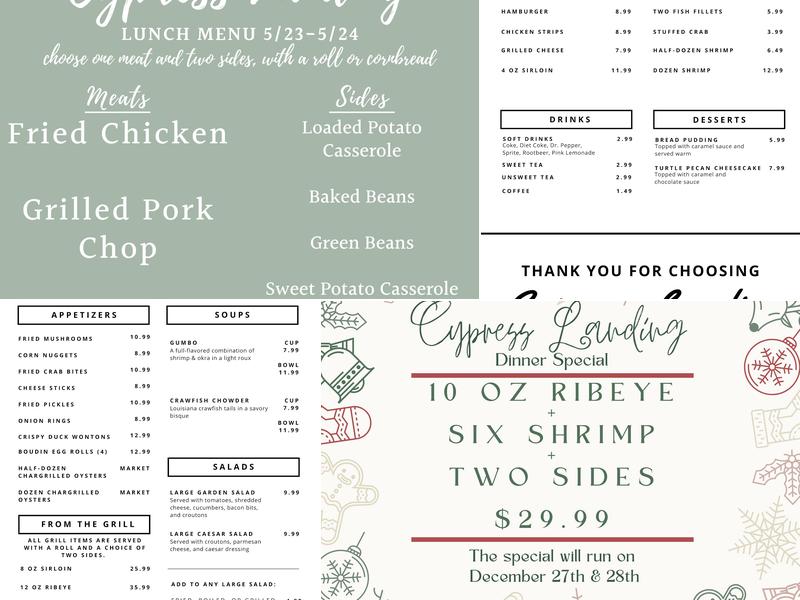 Cypress Landing Menu