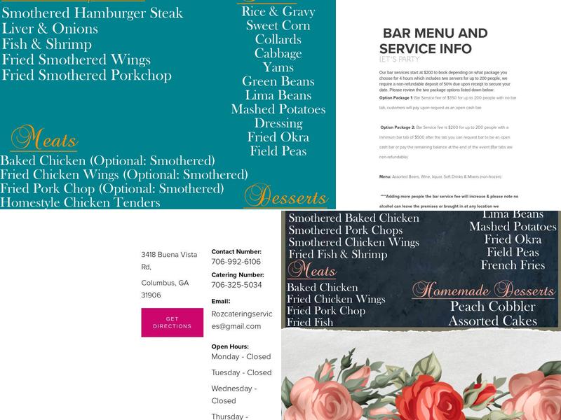Roz's Cafe Menu