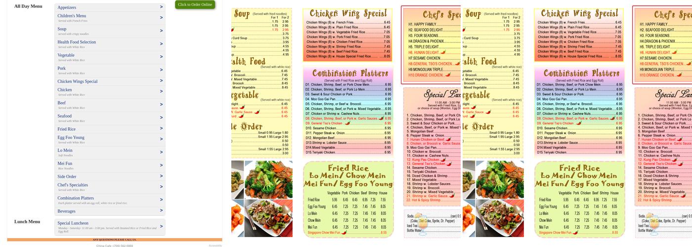 China Cafe Menu