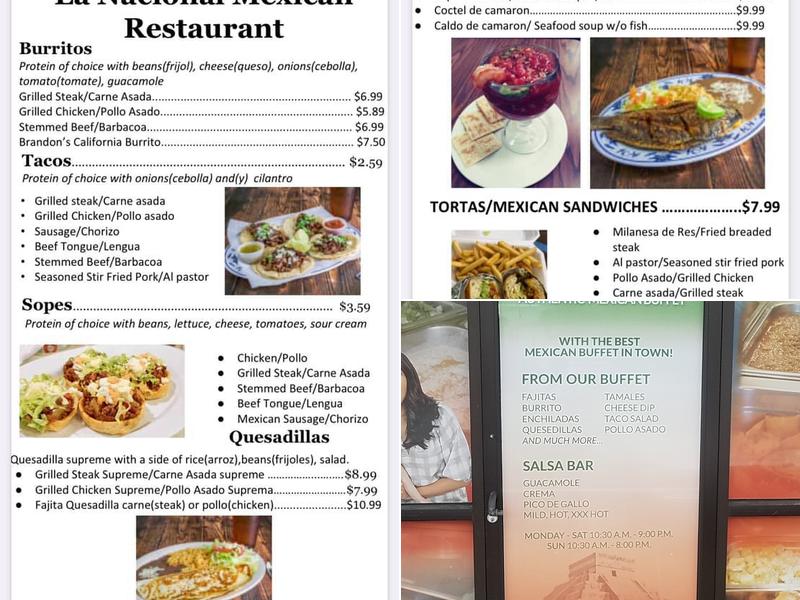 La Nacional Mexican Buffet Menu