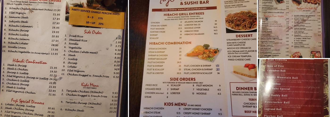 FUJI JAPANESE STEAK HOUSE & SUSHI BAR Menu