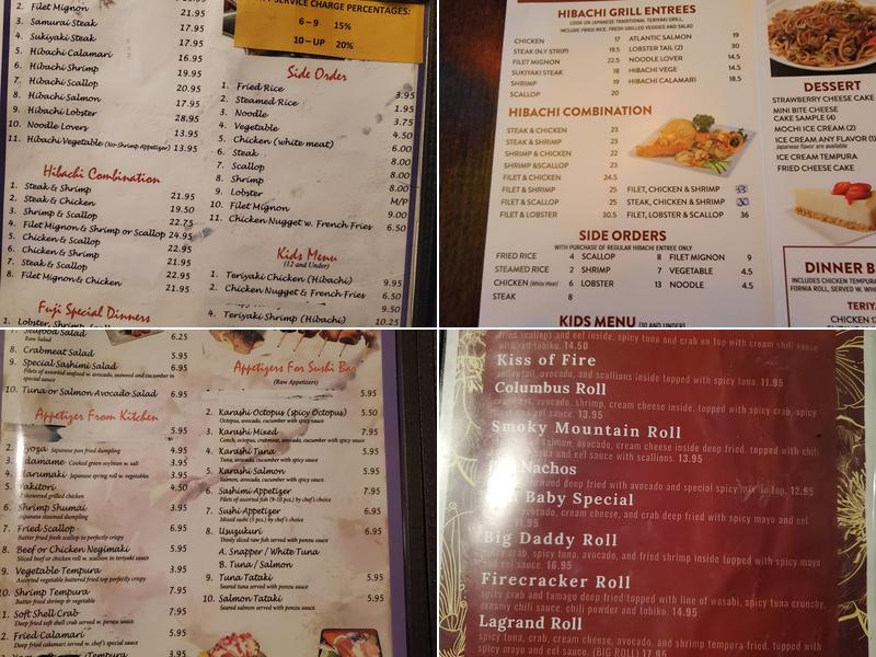 FUJI JAPANESE STEAK HOUSE & SUSHI BAR Menu