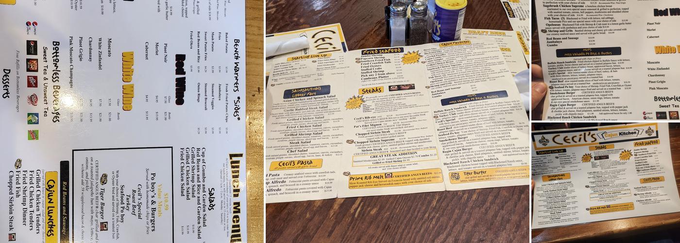 Cecil's Cajun Kitchen Menu