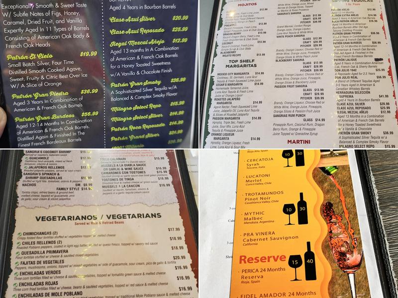 Sangria's Mexicana Restaurant & Tequila Bar Menu